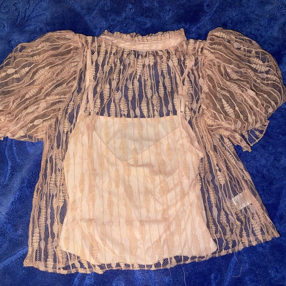 Haute Monde Sheer Lace Blouse - Blush pink & yellow